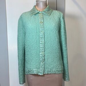 Rafael Essential Lightweight Jacket Button Down Textured Top Size Small